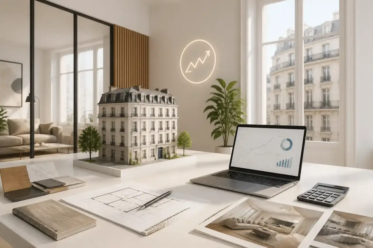 Rénovation architecturale haut de gamme, salon minimaliste et lumineux