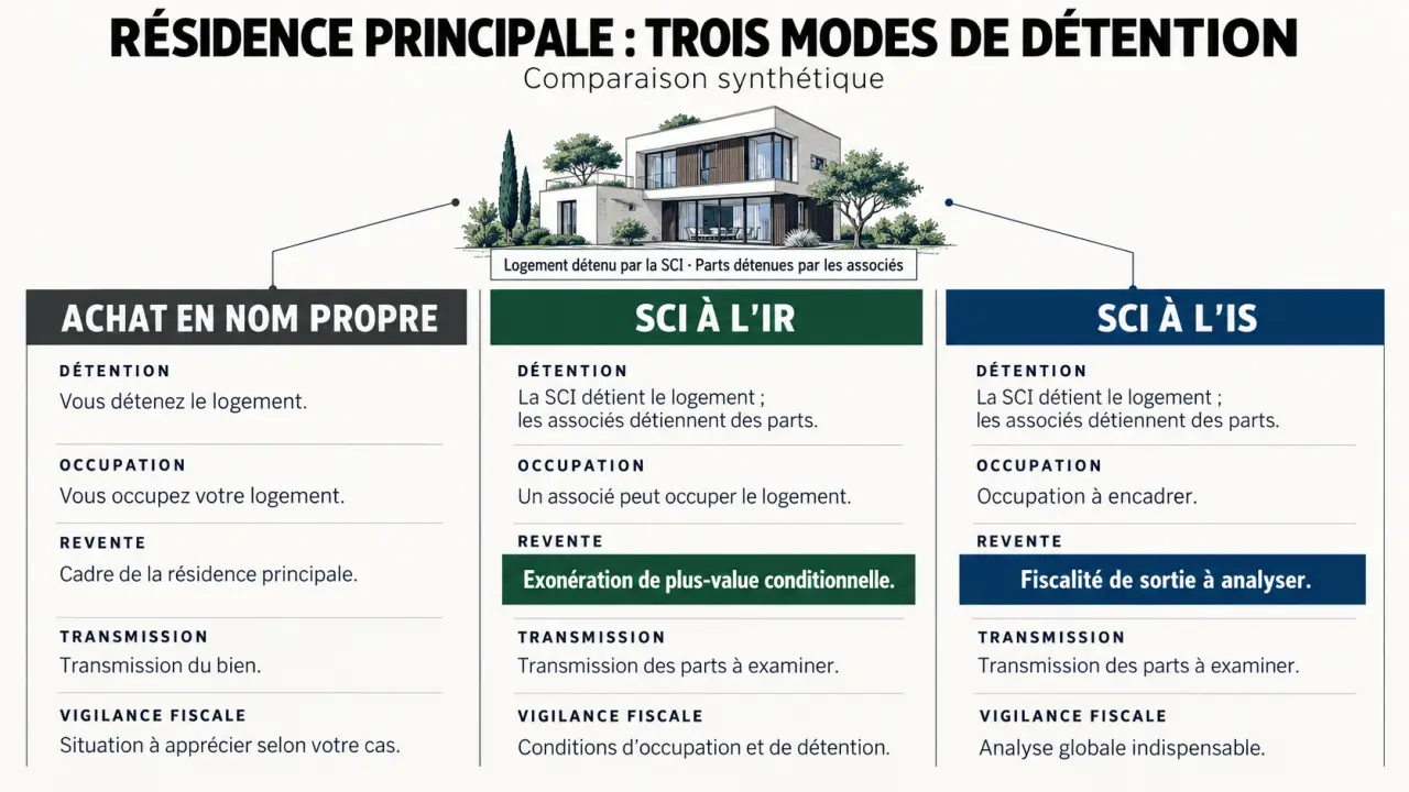 SCI résidence principale : comparaison entre achat en nom propre, SCI à l'IR et SCI à l'IS