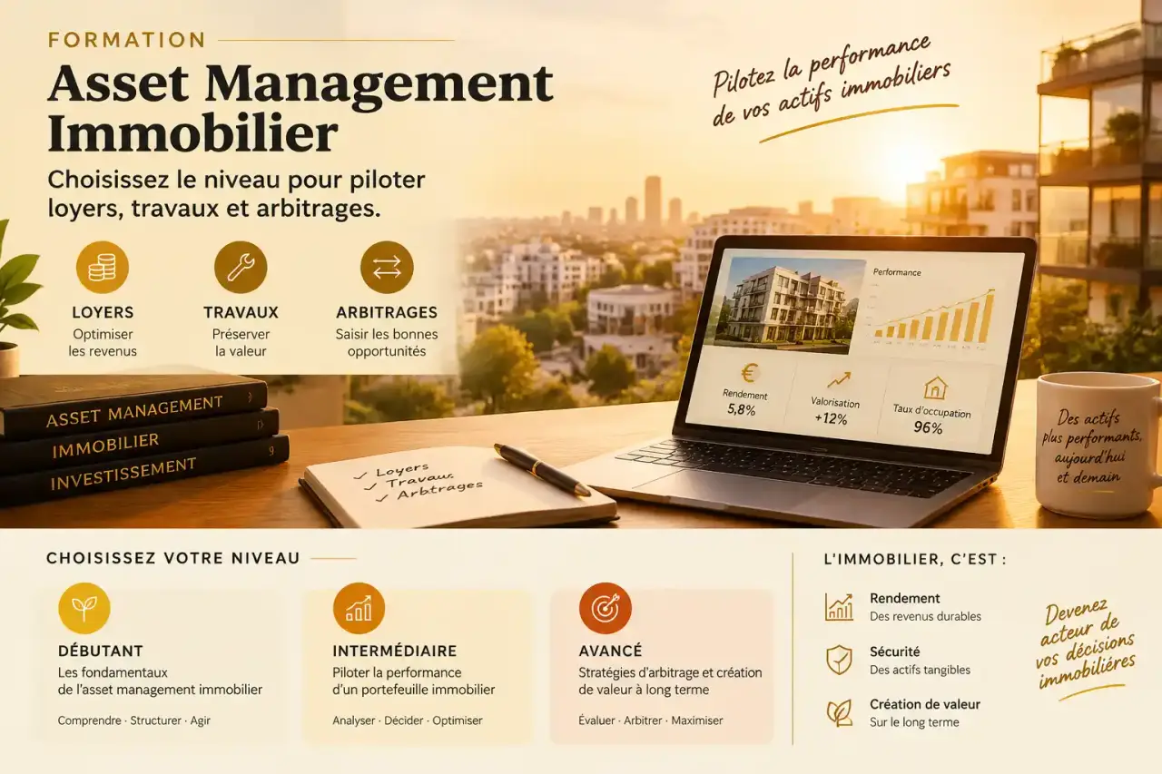 Formation en asset management immobilier : choisissez le niveau pour piloter loyers, travaux et arbitrages