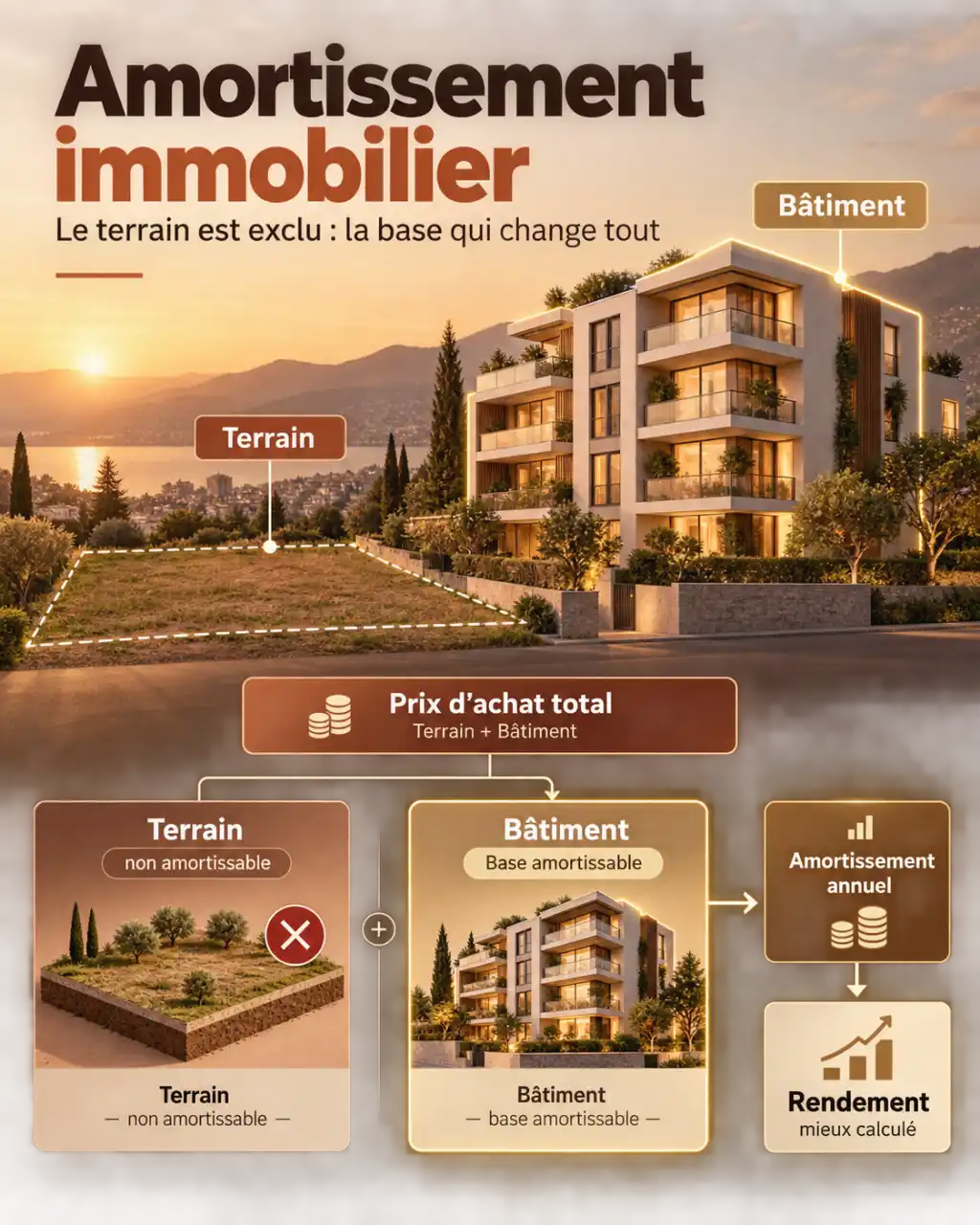 Amortissement immobilier : le terrain exclu, la base qui change tout