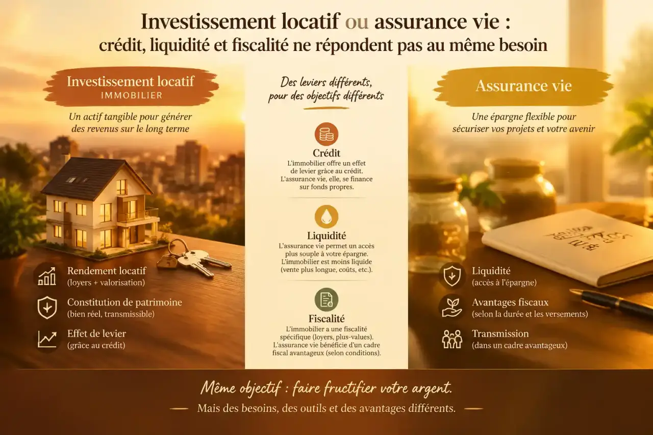 Investissement locatif ou assurance vie : crédit, liquidité et fiscalité ne répondent pas au même besoin