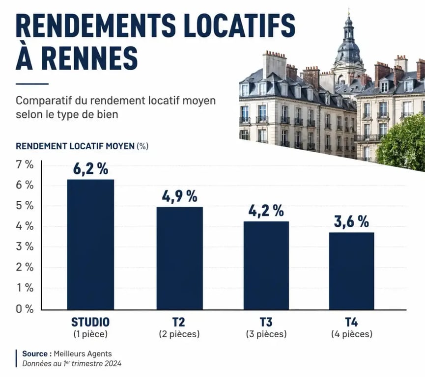 Graphique comparatif des rendements locatifs par typologie de bien pour un investissement locatif à Rennes